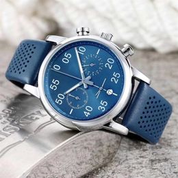 Luxury Sport mens watch blue fashion man wristwatches Leather strap all dials work quartz watches for men Christmas gifts clock Re298V
