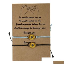 Charm Bracelets 2Pcs/Set Wish Card Rope For Women Couple Wax Sunflower Bracelet With Christmas Gift Jewelry Accessories Drop Delivery Dhoi4