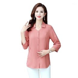 Women's Blouses Three Quarter Sleeve Women Summer Autumn Blouse Cardigan Fashion Elegant Plus Size Middle Age Mother Shirts Tops &