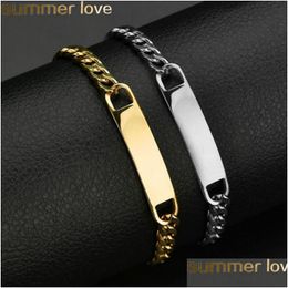 Charm Bracelets High Quality Bar Chain Bracelet Men Stainless Steel Can Engraving Letter Name Sier Color Adjustable Buckle Bangle 3 Dh4Ds