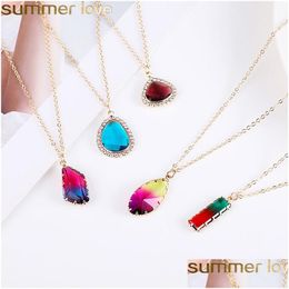 Pendant Necklaces Colorf Fashion Natural Crystal Stone Necklace For Women Sweet Love Friendship Mti Colour Irregar Geometry Glass Dro Dhn6E