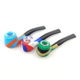 Colorful Retro Silicone Pipes Portable Removable Dry Herb Tobacco Glass Filter Nineholes Screen Bowl Handpipes Hand Smoking Tube Cigarette Holder DHL