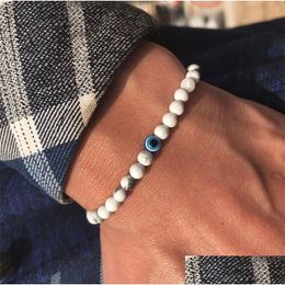 Beaded Blue Eye Beads Bracelets 6Mm White Turquoise Obsidian Hematite Bracelet Yoga Jewelry Drop Delivery Dhxj8