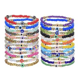 Charm Bracelets Evil Turkish Eye Bracelet Handmade Rope Chain Colorf Crystal Rice Beaded Elastic For Women Mens Drop Delivery Jewellery Dhtmr