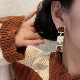 Korean Geometry Crystal Earrings Oil drop Vintage Square Drop Earrings for Women Fashion Jewelry Party Girl Gifts Accessories