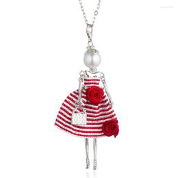 Pendant Necklaces Floral Stripe Long Dress For Women Red Pink Gray Paris Girl Fashion Chain Maxi Jewelry Girls Gift