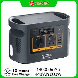 Flashfish 140000mAh Power Station 448Wh Portable Solar Generator With LiFePO4 Battery Pack UPS 600W AC Output Backup Power