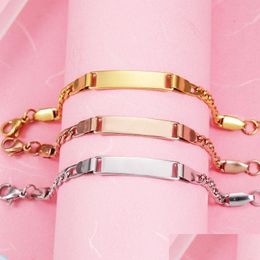 Other Bracelets Personalize Engrave Baby Name Bracelet Stainless Steel Gold Chain Smooth Bangle Adjustable Child Id Saft Jewelry Dro Dhk5Q