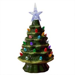 Christmas Decorations Ceramic Tree With Lights-Lighted Vintage Tree-Painted Tabletop Holiday Decoration