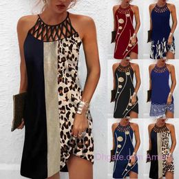 2023 Spring Summer Plus Size 4xl 5xl Designer Dress Women New National Style Print Sleeveless Halter Elegant Casual Dresses For Woman