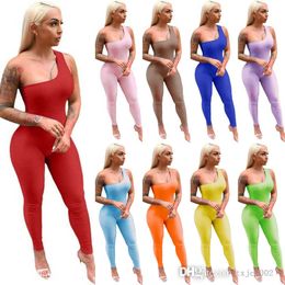 Women Designer Jumpsuits Sexy One Shoulder Sleeveless Overalls Pants Sports Rompers Elegant Skinny Bodysuit Ladies Nightwear