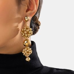 IngeSight.Z Punk Braided CCB Plastic Ball Bead Hoop Earrings For women Exaggerated Gold Colour Geometric Round Ball Earrings