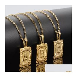 Pendant Necklaces Rec Initial Letter Charm For Men Women 18K Gold Plated Stainless Steel Capital Letters Necklace Rolo Chain Drop De Dhu6G