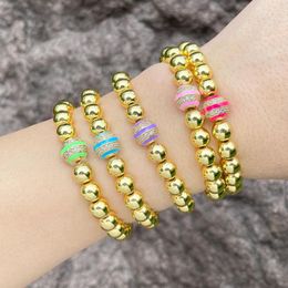 Charm Bracelets FLOLA Luxury Big Beaded For Women Enamel Colourful Round Ball Elastic Statement Gold Plated Jewellery Brth88