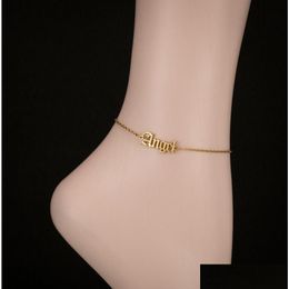 Charm Bracelets Gold Chain Baby Girl Ankle Bracelet Babygirl Angel Old English Letter Anklets For Women Foot Jewellery Bridesmaid Gift Dhfmx