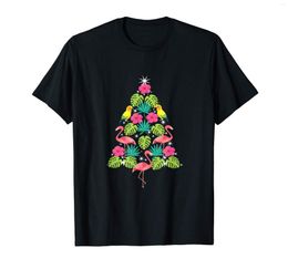 Men's T Shirts Tropical Christmas Hawaiian Flamingo Xmas Tree Silhouette T-Shirt-Men's T-Shirt-Black