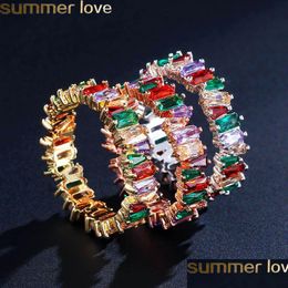 Band Rings Rainbow Cz Gold Ring For Women Girls Fashion Engagement Wedding Top Quality Charm Jewellery 8 Colours Drop Delivery Dhtzc