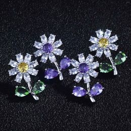 Stud Earrings Luxury Top Quality Yellow/Purple Cubic Zirconia CZ Zircon Daisy Flower For Women Exquisite Fashion Christmas Gifts