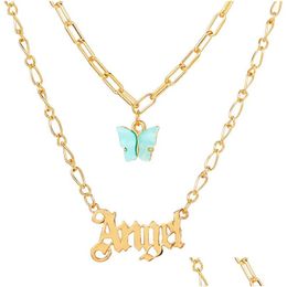 Pendant Necklaces Love Initial Letter Necklace Fashion Acrylic Butterfly Layered For Girl Lady Gold Link Chain Women Jewellery Drop De Dhzme