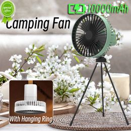 New Portable Fan Camping Fan 10000mAh Rechargeable Mini Fan USB Outdoor Camping Ceiling Fan Tripod Stand Desktop Fan