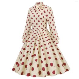 Casual Dresses Church Style A-Line Polka Dots Long Sleeves Women Elegant Vintage Dress