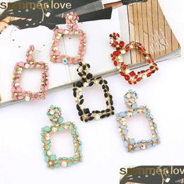 Charm Crystal Stone Big Square Drop Earrings Gold Sier Color Round Metal Dangle For Women Gift Jewelry Delivery Dhz4X