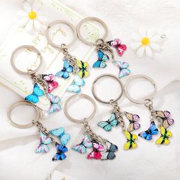Keychains Three Layers Butterfly Keychain Colorful Enamel Insects Car Key Women Bag Accessories Jewelry Gifts Miri22