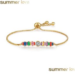 Charm Bracelets Gold Rainbow Zircon Bracelet Colorf Adjustable Chain Tennis For Women Girls Fashion Jewellery Box Drop Delivery Dhsar