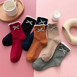 Men's Socks Women Bow-Knot Girls Ins Trend Lace Middle Tube Japanese Cute Autumn And Winter Cotton Pile For