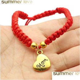 Charm Bracelets New Handmade Heart Mom Braided Bracelet Red Thread String I Love You Rope For Mothers Day Gifts Jewelry Women Drop De Dhnmx