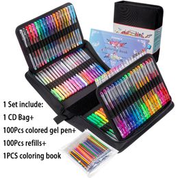 Gel Pens Coloured Gel Pen Set 100 Colours For Drawing Painting Sketching 0.5 mm Glitter Colour Ballpoint Pen School Office Supplies 040301 230525