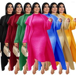 Ethnic Clothing S-4XL African Dresses For Women Belt Long Cardigan Dress 2 Pieces Sets Autumn Winter Sleeve Coat