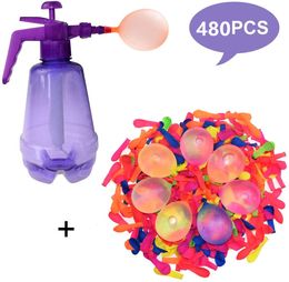 Sand Play Water Fun Funny Water Balloon Pumping Station with 480 Water Balloons and Water Pump Inflation Ball for Kids Birthday Bomb Random Colour 230525