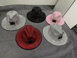Diamond Black New Lady Straw Hats Letter Adjustable Flat Top Wide Brim Hats Seaside Vacation Beach Cap