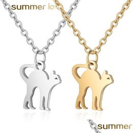 Pendant Necklaces Hight Quality Stainless Steel Cute Cat Necklace For Women Men Simple Design Pet Charm Gold Sier Chain Jewellery Drop Dhpgf