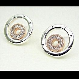 Authentic 925 sterling silver Pandora Pandora Signature Two-tone Logo Circles Stud Earrings Dangle Moments Birthstone for Earrings Studs Jewelry 282314C01