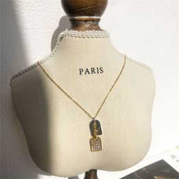 French Fashion Gold and Silver Dual Colour Geometric Inlaid Zircon Pendant Necklace For Women's Clavicle Chain Charm Jewellery