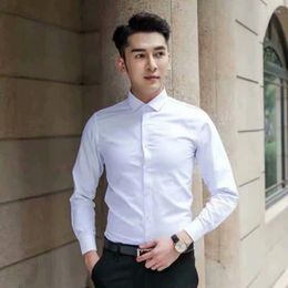 Men's Dress Shirts Spring And Autumn Long Sleeve White Shirt Men's Korean Version Slim Fit Business Formal Work Wear Wedding