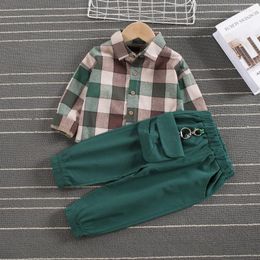 Clothing Sets 2023 Spring SummerFashion Toddler Baby Girls Boys Clothes Set Checked Shirt Pant 2pc Suit Infant Tracksuits