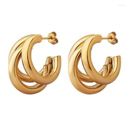 Hoop Earrings Hypoallergenic Tarnish Free Waterproof Jewellery 18k PVD Gold Plated Stainless Steel Multi Layer C Shaped