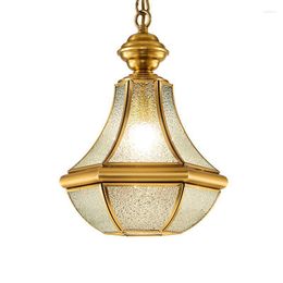 Pendant Lamps Balcony 1 Pcs Pumpkin Lamp Porch Light E27 Copper Hanging American Retro Dining Room Entrance Glass Lights