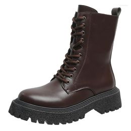 Stiefel 2023 Herbst Winter Frauen Casual Britisches Leder Chunky Heel Motorrad Für Frau Plattform Botas De Mujer