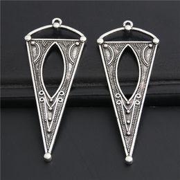 5pcs Silver Colour Large Inverted triangle Earing Charms With Hole Pendant Trendy Jewellery Finding Accessories 68x25.5mm A3016