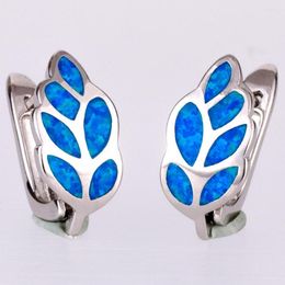 Hoop Earrings KONGMOON Nature Leaf Shape Ocean Blue Fire Opal Silver Plated Jewelry For Women Leverback