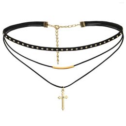 Choker BONISKISS Arrival 2023 Woman Collar Necklace Multilayer Velvet Leather Rope With Rivet Cross Pendant Ladies