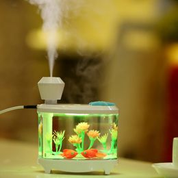 Essential Oils Diffusers 450ML Fish Tank Air Humidifier Diffuser Cute Night Light Water Mist Maker Mute Mini USB Humidification Sprayer For Home Office 230525