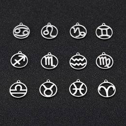 Teamer 12pcs Zodiac Floating Charms Stainless Steel Gemini Aries Libra Taurus Twelve Constellation Pendant for Jewellery Making