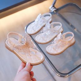 First Walkers Sandals Bow Shoes For Kids Girls Flip Flops Jelly Child Slip on Flat Little Girl Footwear Shoe 230525