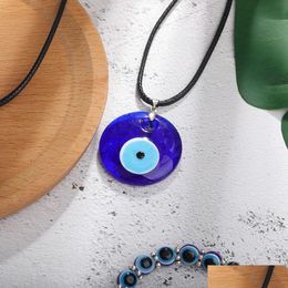 Pendant Necklaces Evil Turkish Eye Necklace For Women Black Wax Cord Chain Choker Jewelry Lucky Amet Party Gift Drop Delivery Pendant Dhsti