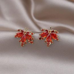 Stud Earrings Korean Design Fashion Jewelry 14K Gold Plated Zircon Orange Simple Earring Elegant Women's Daily Work